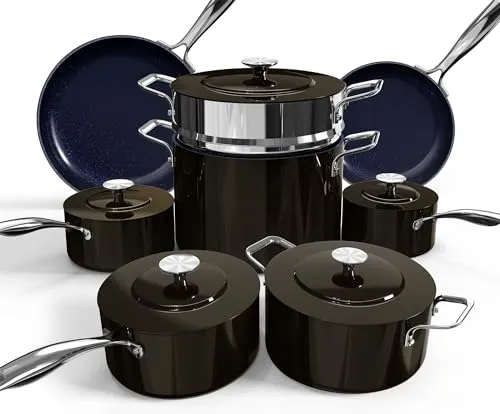 13pc Forged Lightweight Cookware Set PFAS Free, Healthy G10 Duralon Ceramic Coating