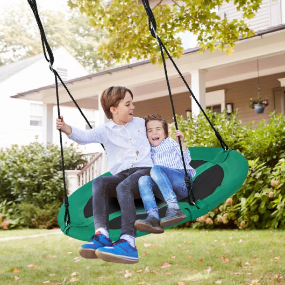 40 Inches Saucer Tree Swing Round with Adjustable Ropes and Carabiners-Green