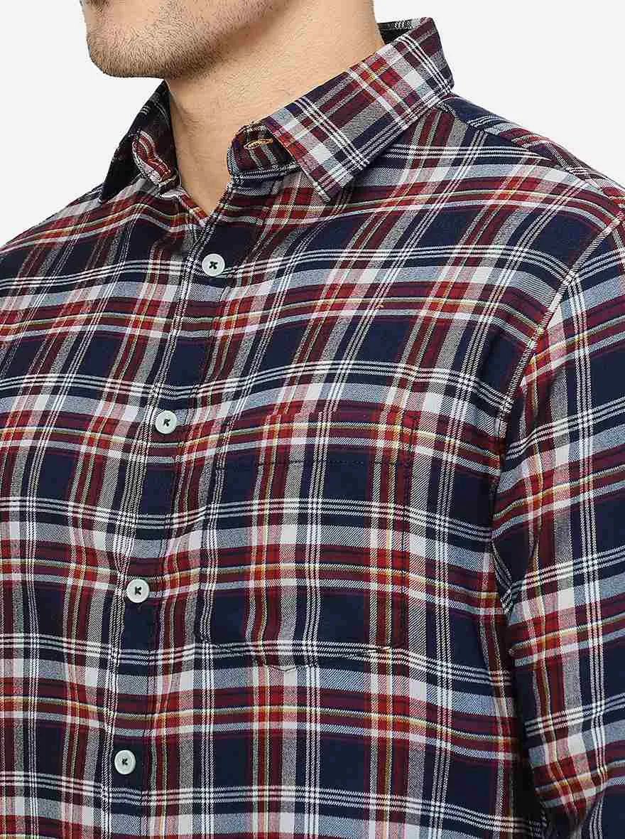 Aurora Red Checked Slim Fit Casual Shirt | Greenfibre