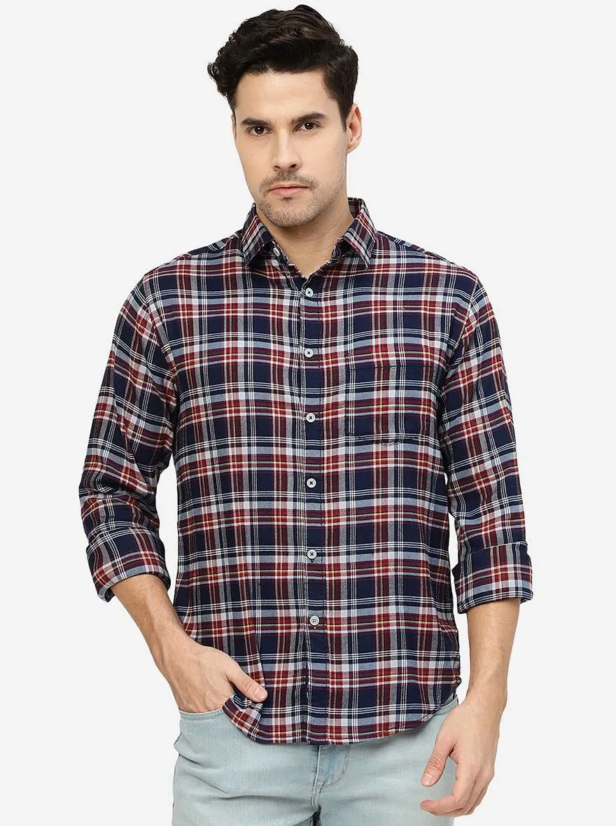 Aurora Red Checked Slim Fit Casual Shirt | Greenfibre