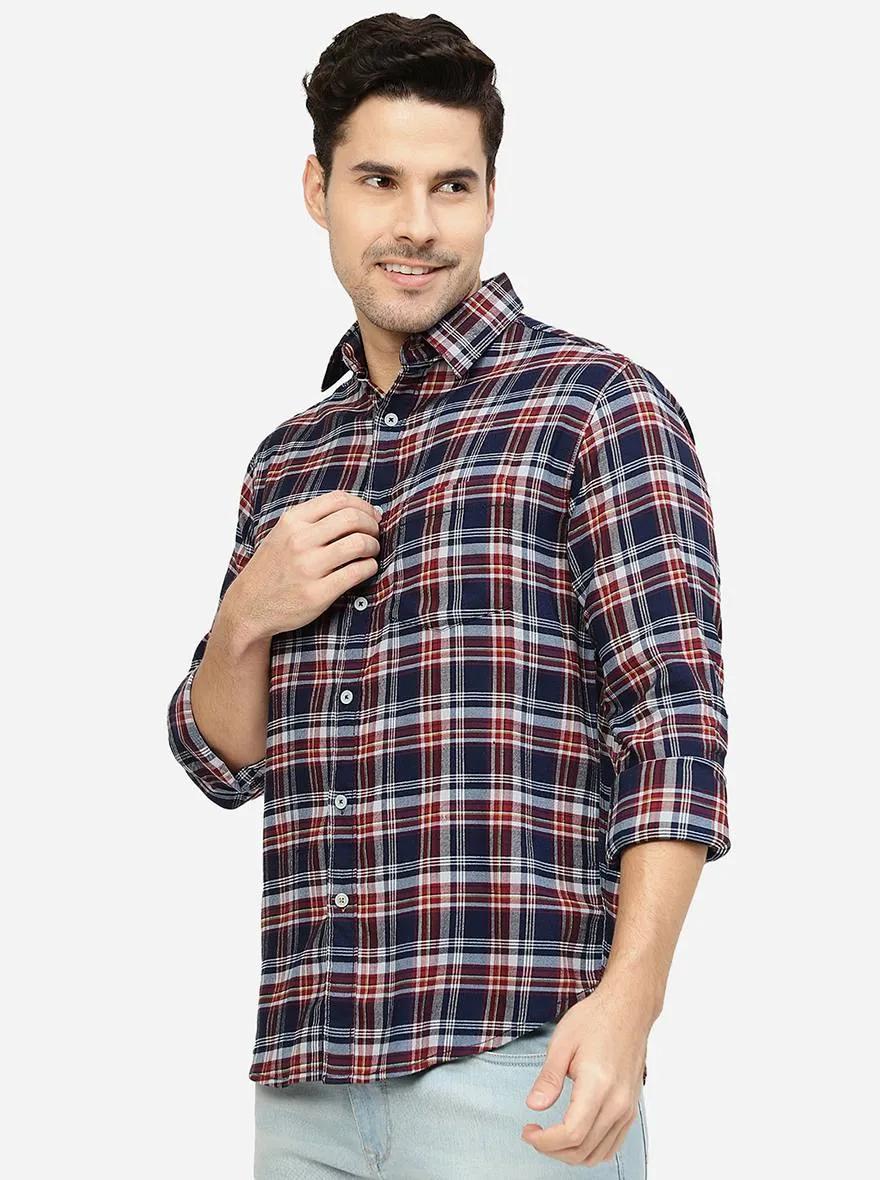 Aurora Red Checked Slim Fit Casual Shirt | Greenfibre