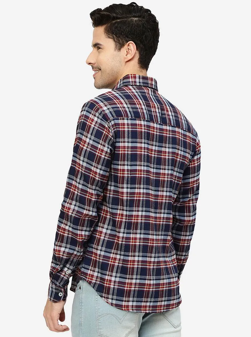 Aurora Red Checked Slim Fit Casual Shirt | Greenfibre