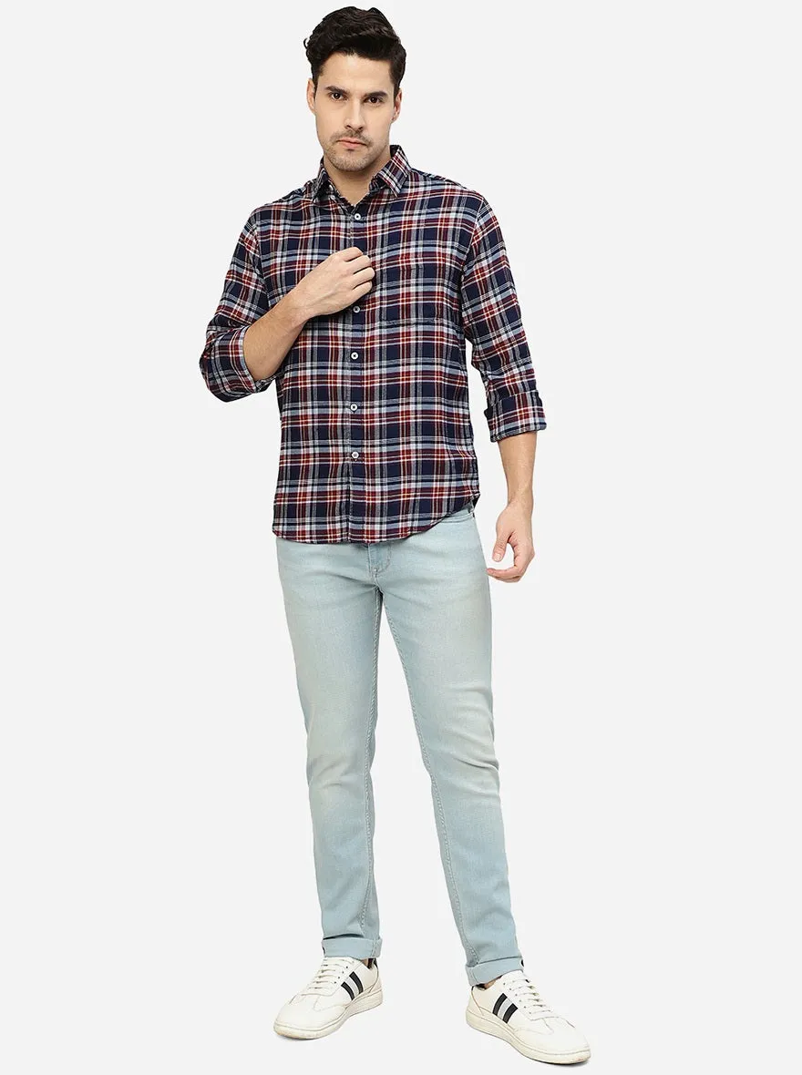 Aurora Red Checked Slim Fit Casual Shirt | Greenfibre