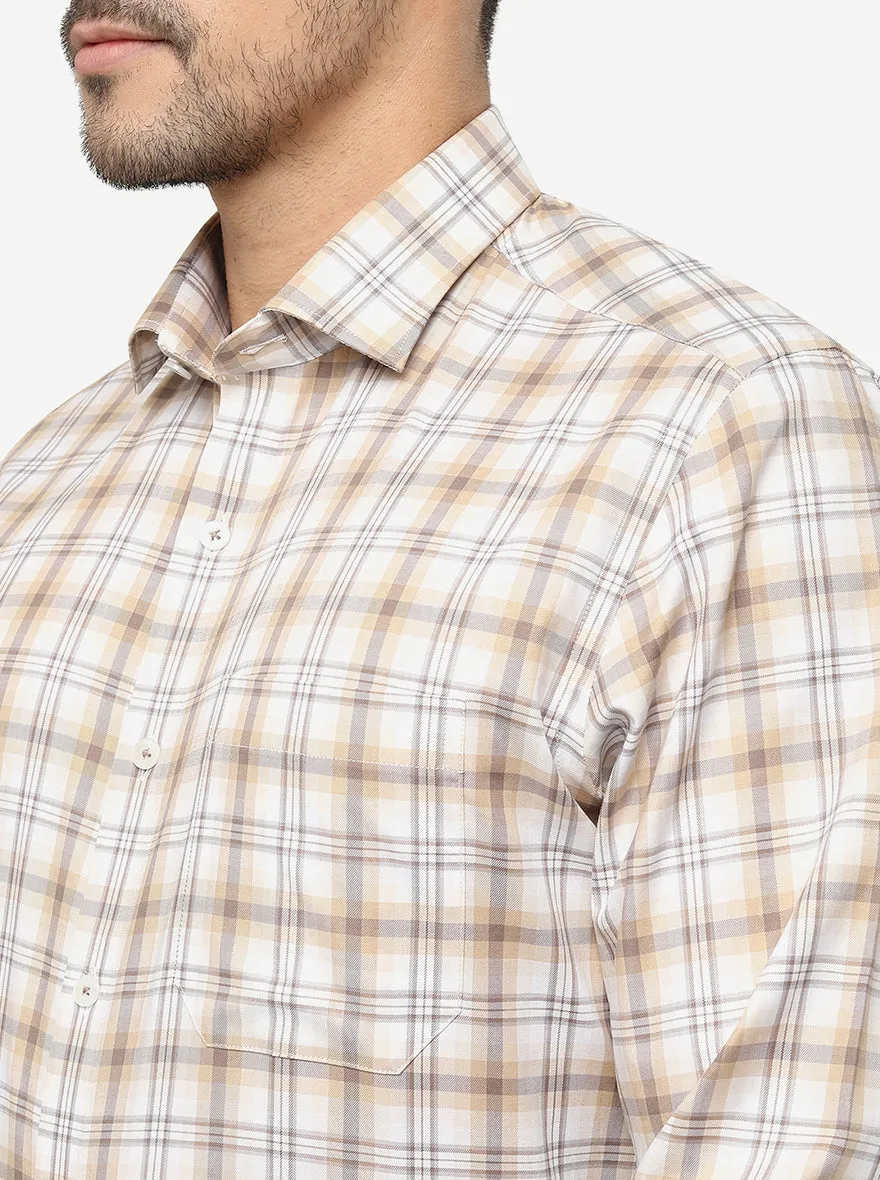 Beige Checked Slim Fit Formal Shirt | Metal