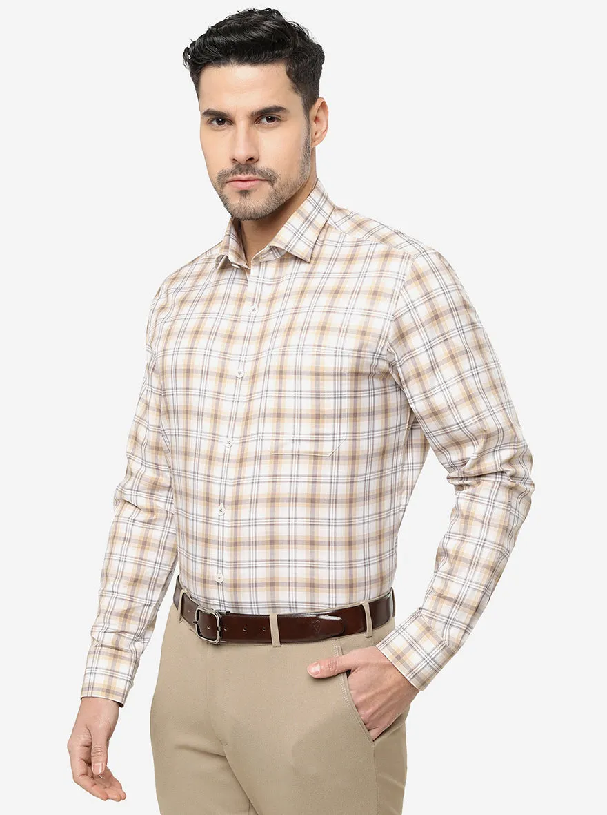 Beige Checked Slim Fit Formal Shirt | Metal