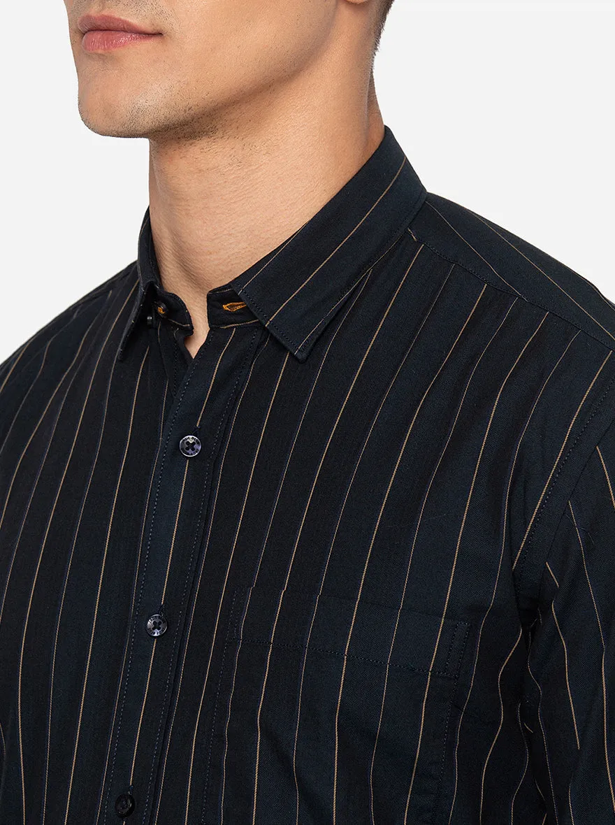 Black & Golden Striped Slim Fit Casual Shirt | JadeBlue