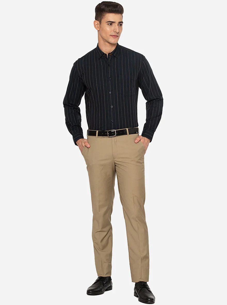 Black & Golden Striped Slim Fit Casual Shirt | JadeBlue