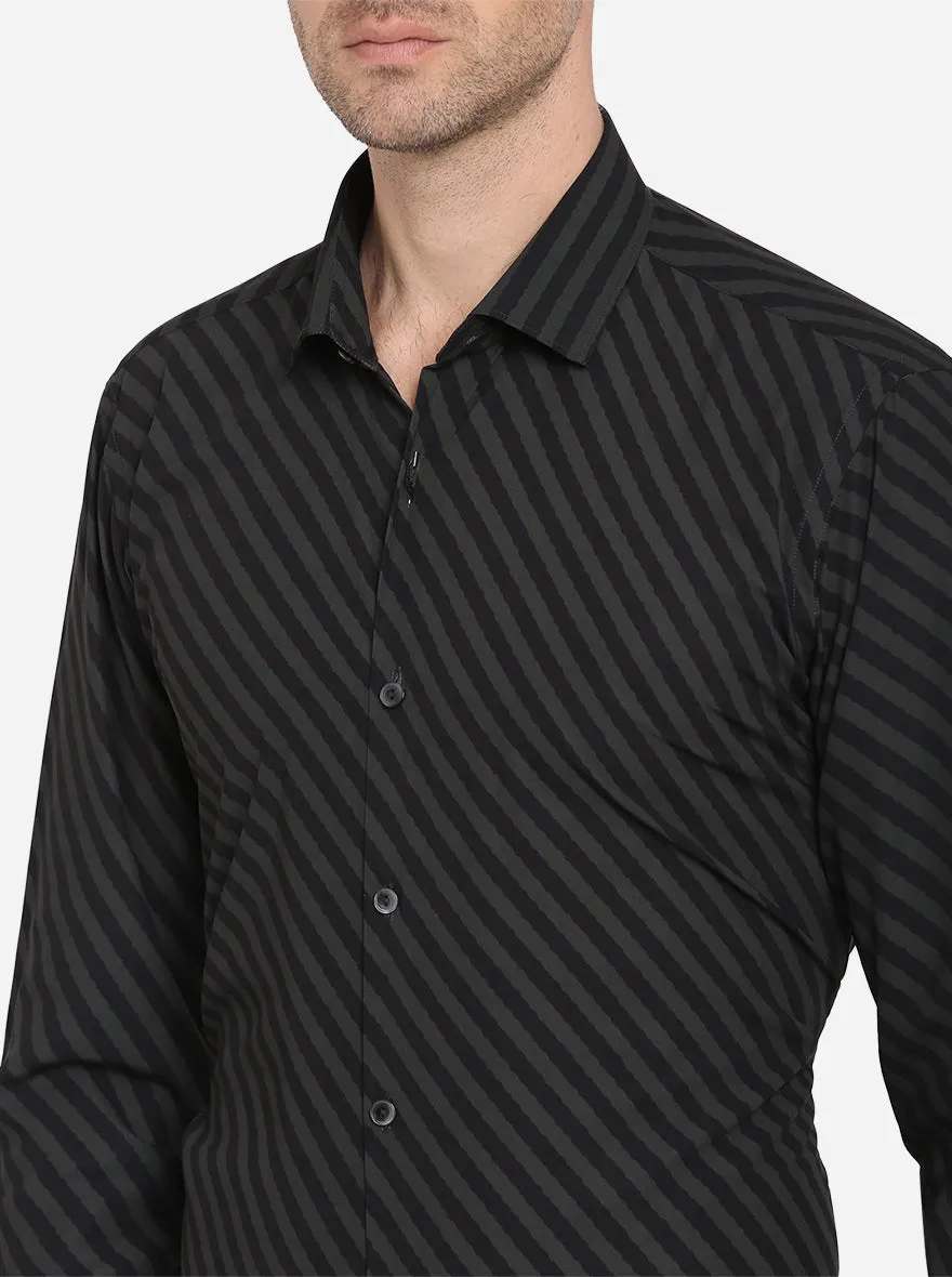 Black & Grey Striped Slim Fit Party Wear Shirt | JB Studio