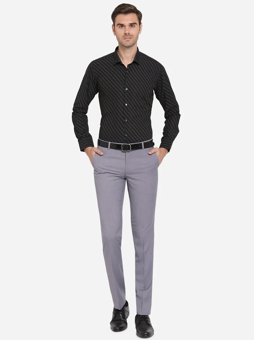 Black & Grey Striped Slim Fit Party Wear Shirt | JB Studio