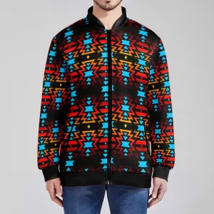 Black Fire and Sky Zippered Collared Lightweight Jacket