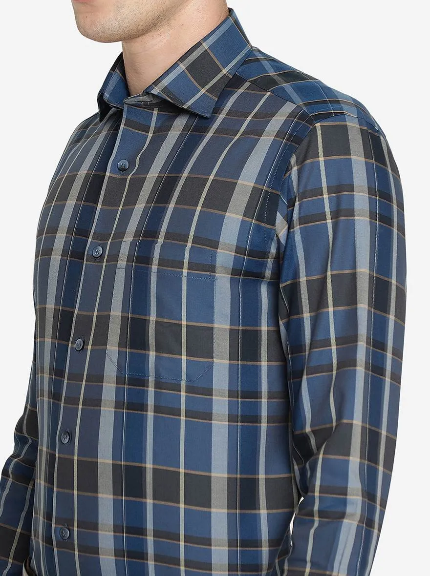 Blue & Black Checked Slim Fit Formal Shirt | Metal