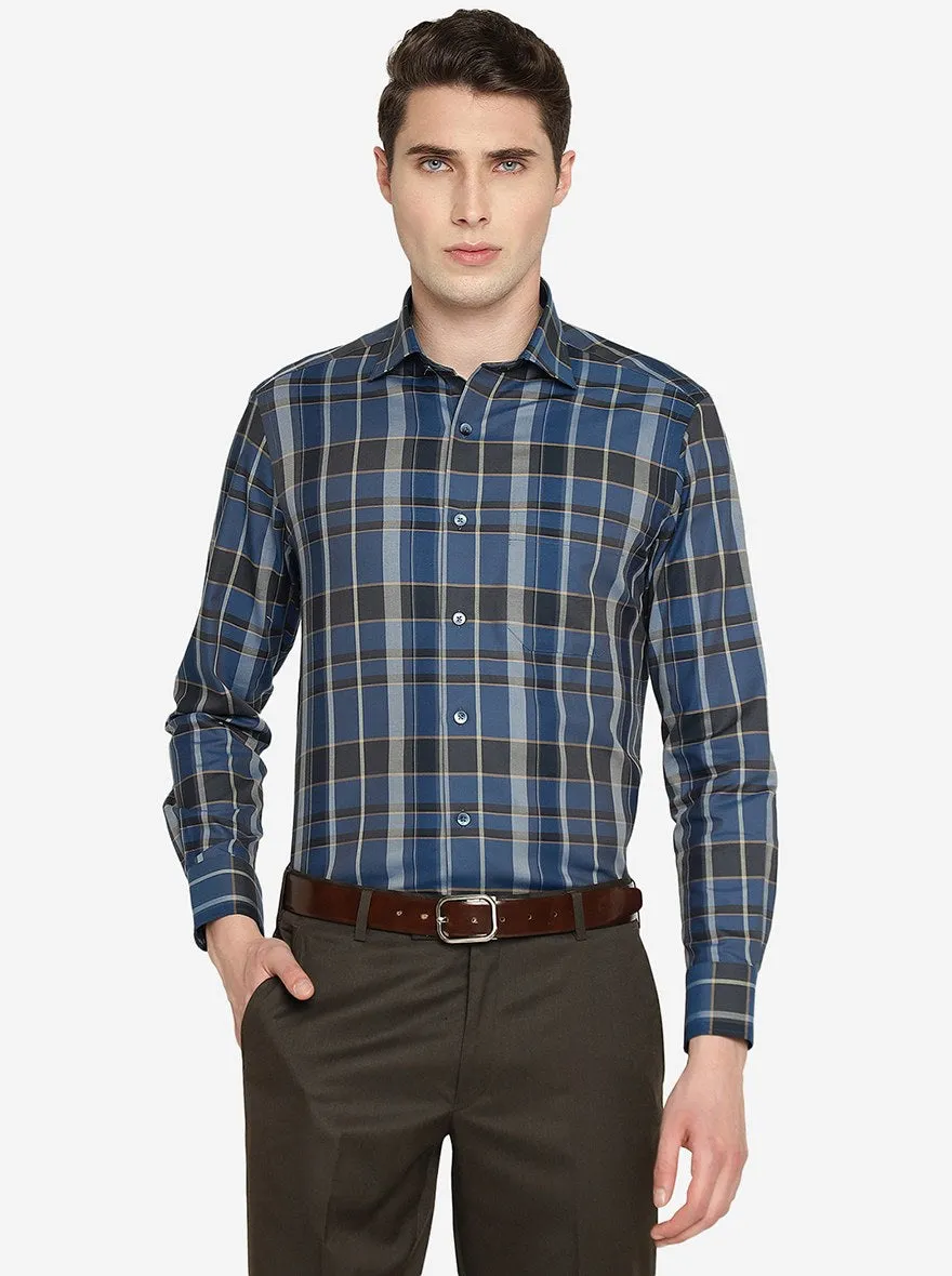 Blue & Black Checked Slim Fit Formal Shirt | Metal