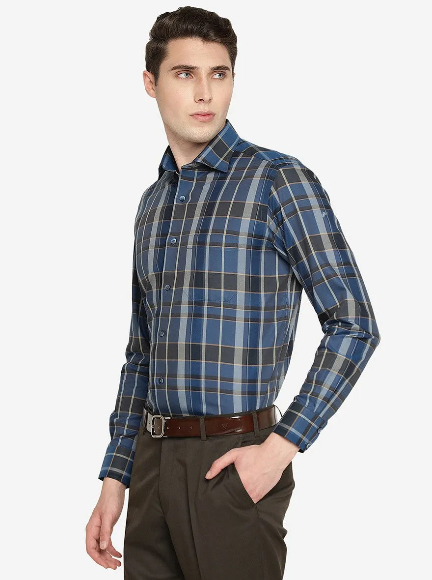 Blue & Black Checked Slim Fit Formal Shirt | Metal