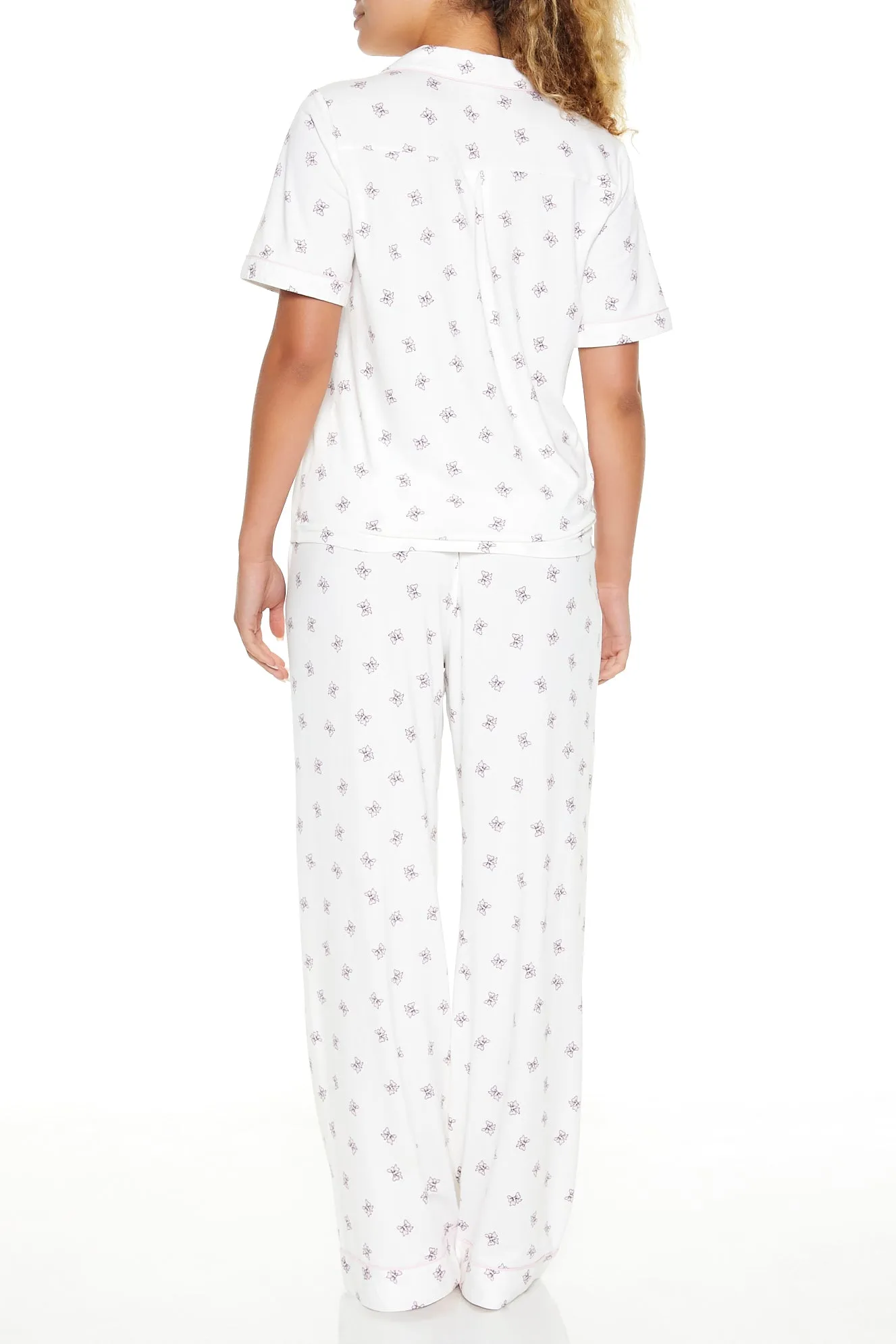 Bow Print Short Sleeve Top & Pant 2 Piece Pajama Set