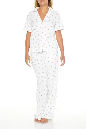 Bow Print Short Sleeve Top & Pant 2 Piece Pajama Set