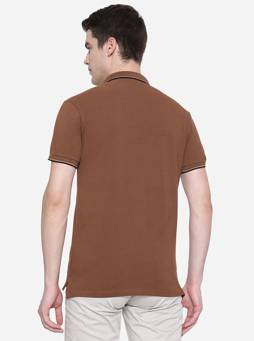 Brown Solid Slim Fit Polo T-Shirt | JadeBlue