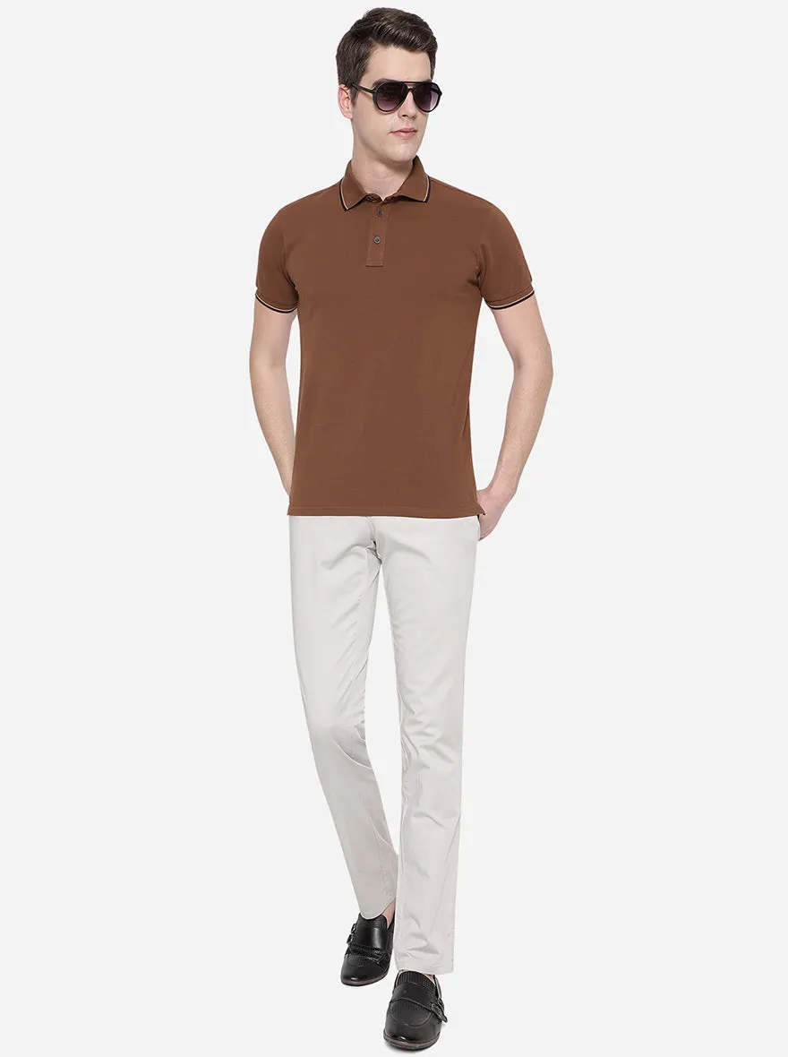 Brown Solid Slim Fit Polo T-Shirt | JadeBlue