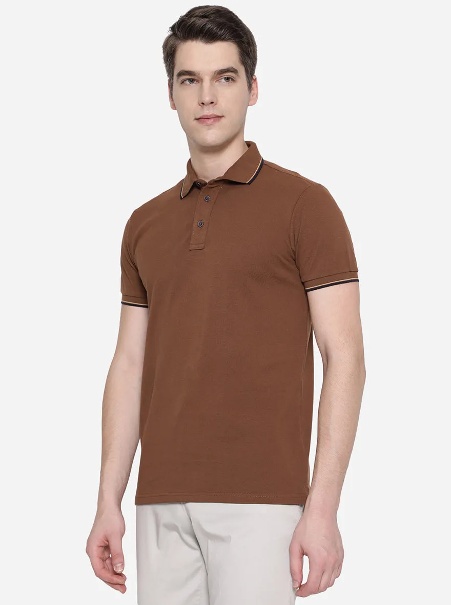 Brown Solid Slim Fit Polo T-Shirt | JadeBlue