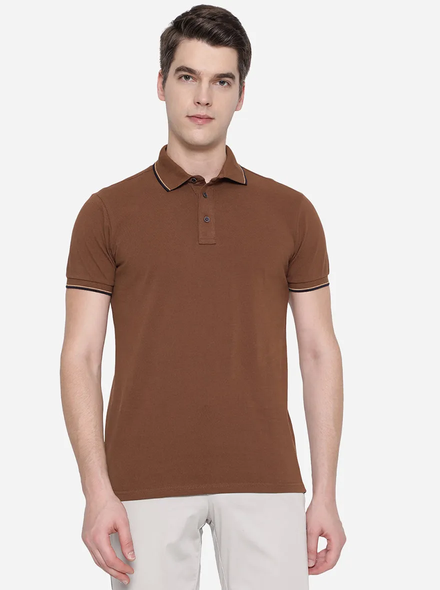 Brown Solid Slim Fit Polo T-Shirt | JadeBlue