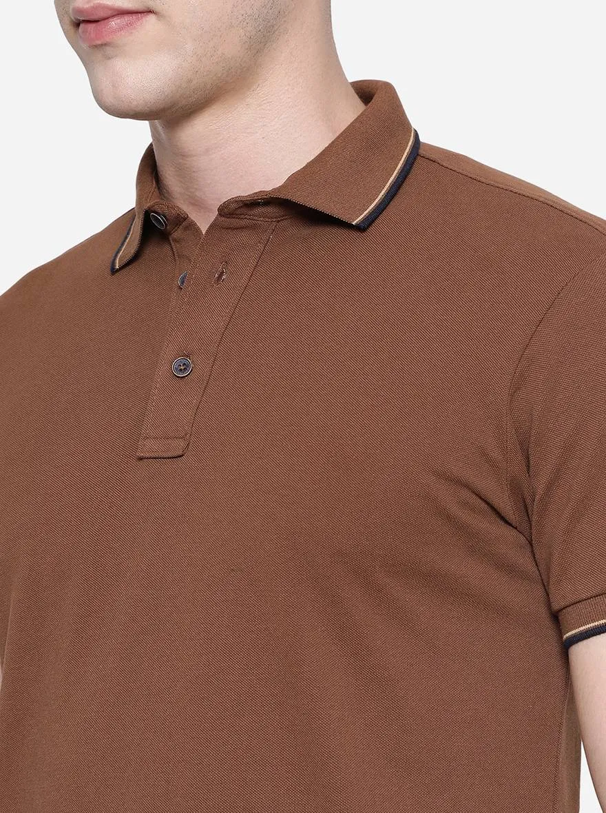 Brown Solid Slim Fit Polo T-Shirt | JadeBlue