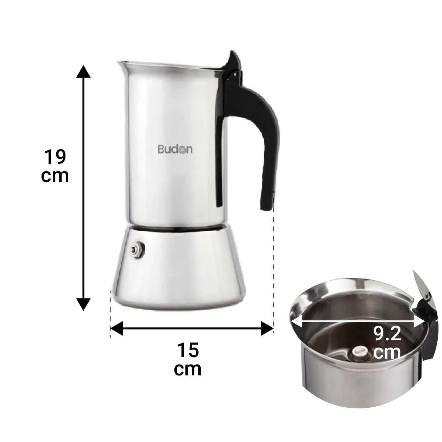 Budan Moka Pot Stainless Steel Coffee Maker - 6 Cup | Best Moka Pot