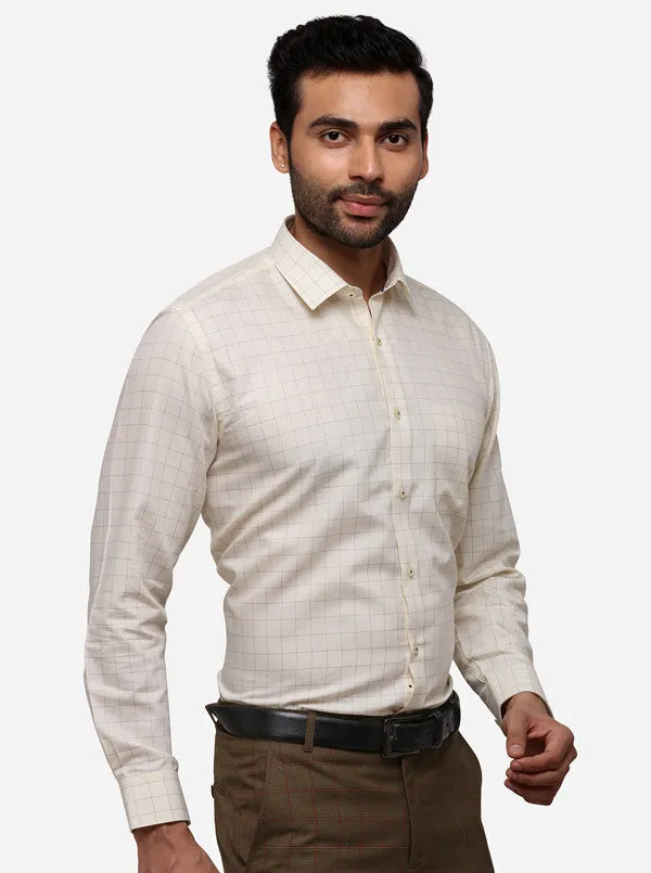 Cream Checked Regular Fit Formal Shirt | Greenfibre