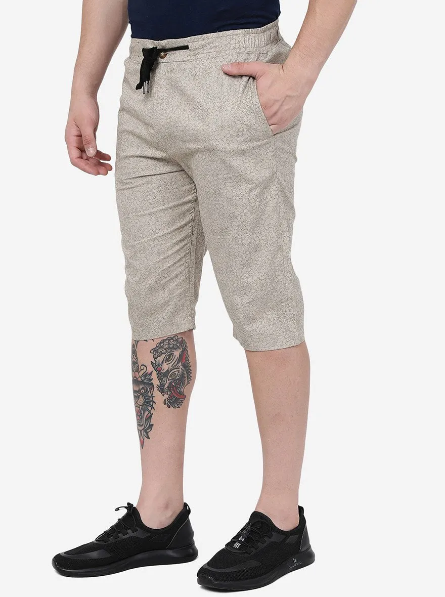 Cream Printed Slim Fit Capri | JadeBlue