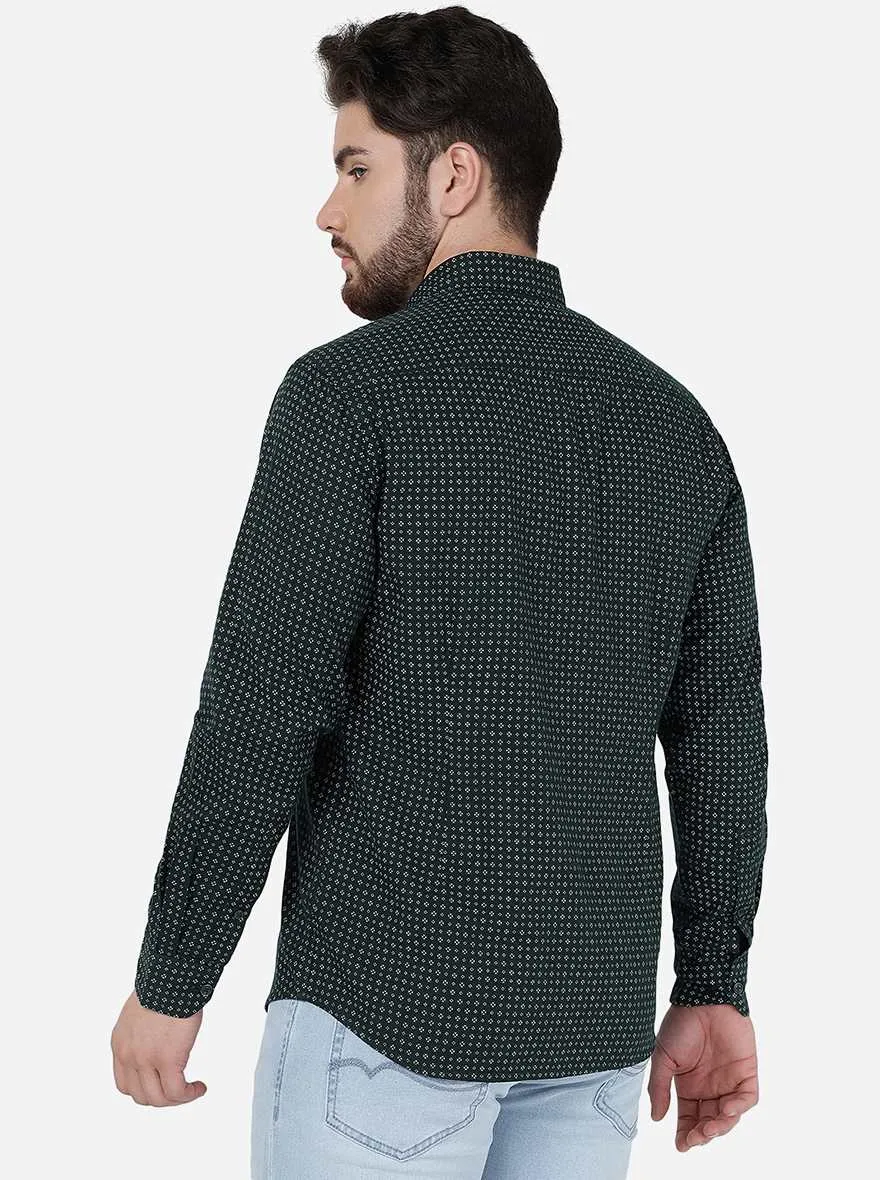 Dark Green Printed Smart Fit Semi Casual Shirt | Greenfibre