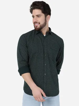 Dark Green Printed Smart Fit Semi Casual Shirt | Greenfibre