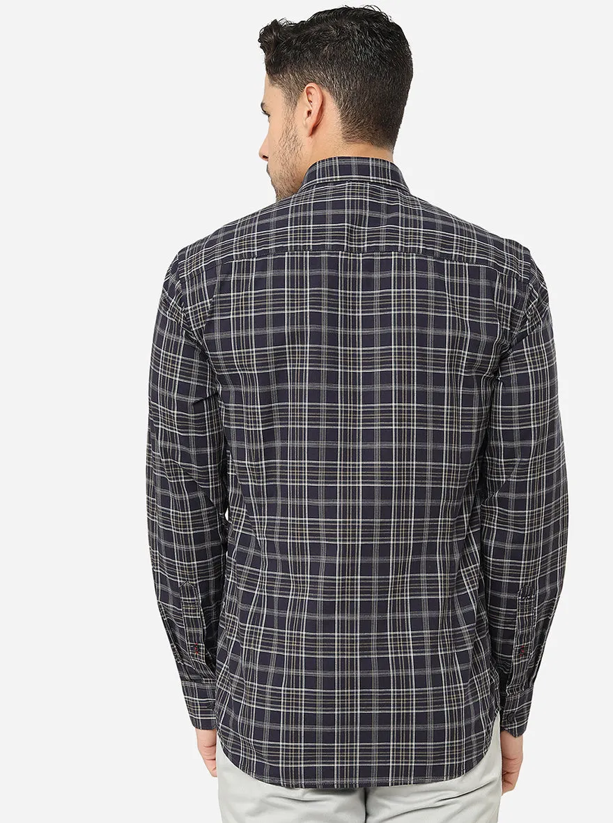 Dark Grey Checked Slim Fit Casual Shirt | JadeBlue