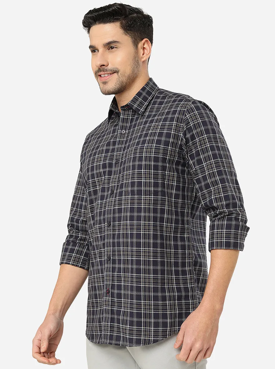 Dark Grey Checked Slim Fit Casual Shirt | JadeBlue