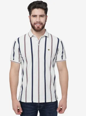 Ecru Melange Striped Slim Fit Polo T-Shirt | JadeBlue