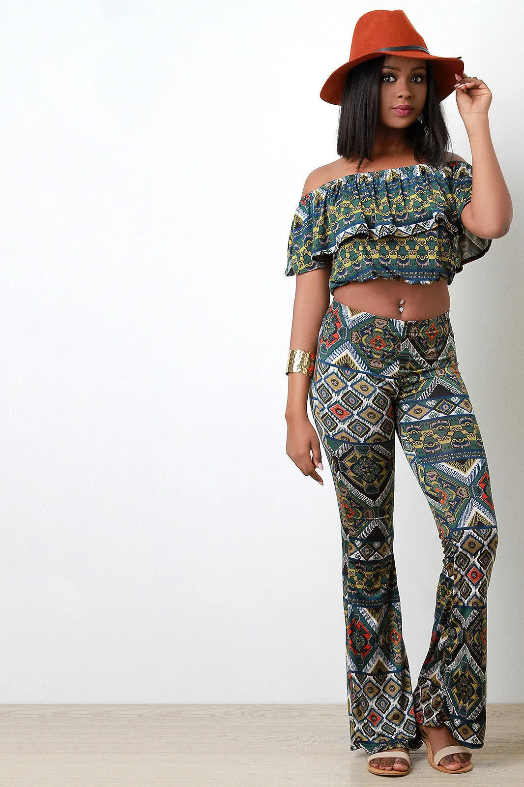 Ethnic Print Bell Bottom Pants