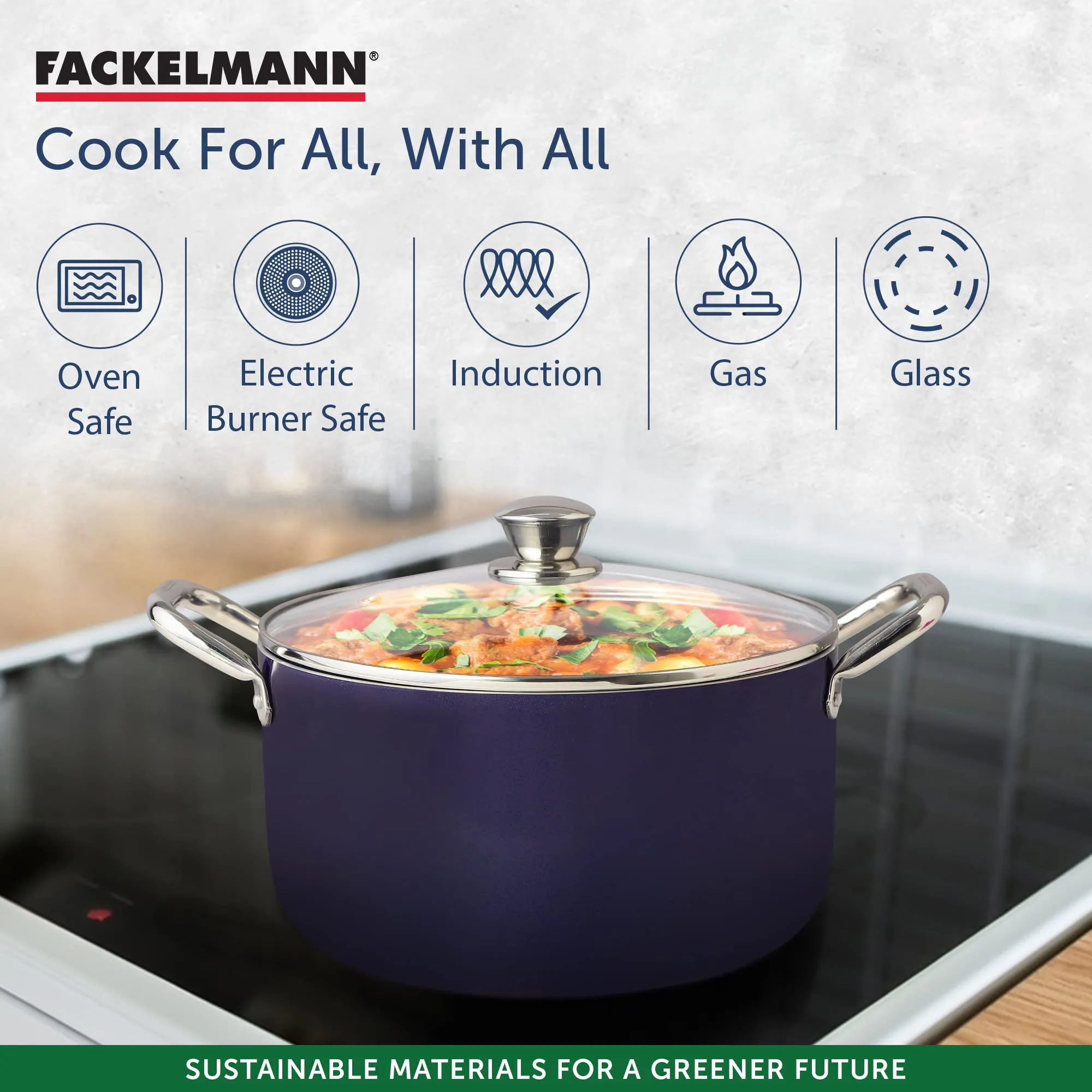 Fackelmann Ceramic Nonstick Biryani Pot, Handi, Casserole w Glass Lid 24cm | German Technology | Non-Toxic| PFOA, BPA & Nickel-Free | Induction Base - All Stoves | Even Heating | Pulao, Biryani