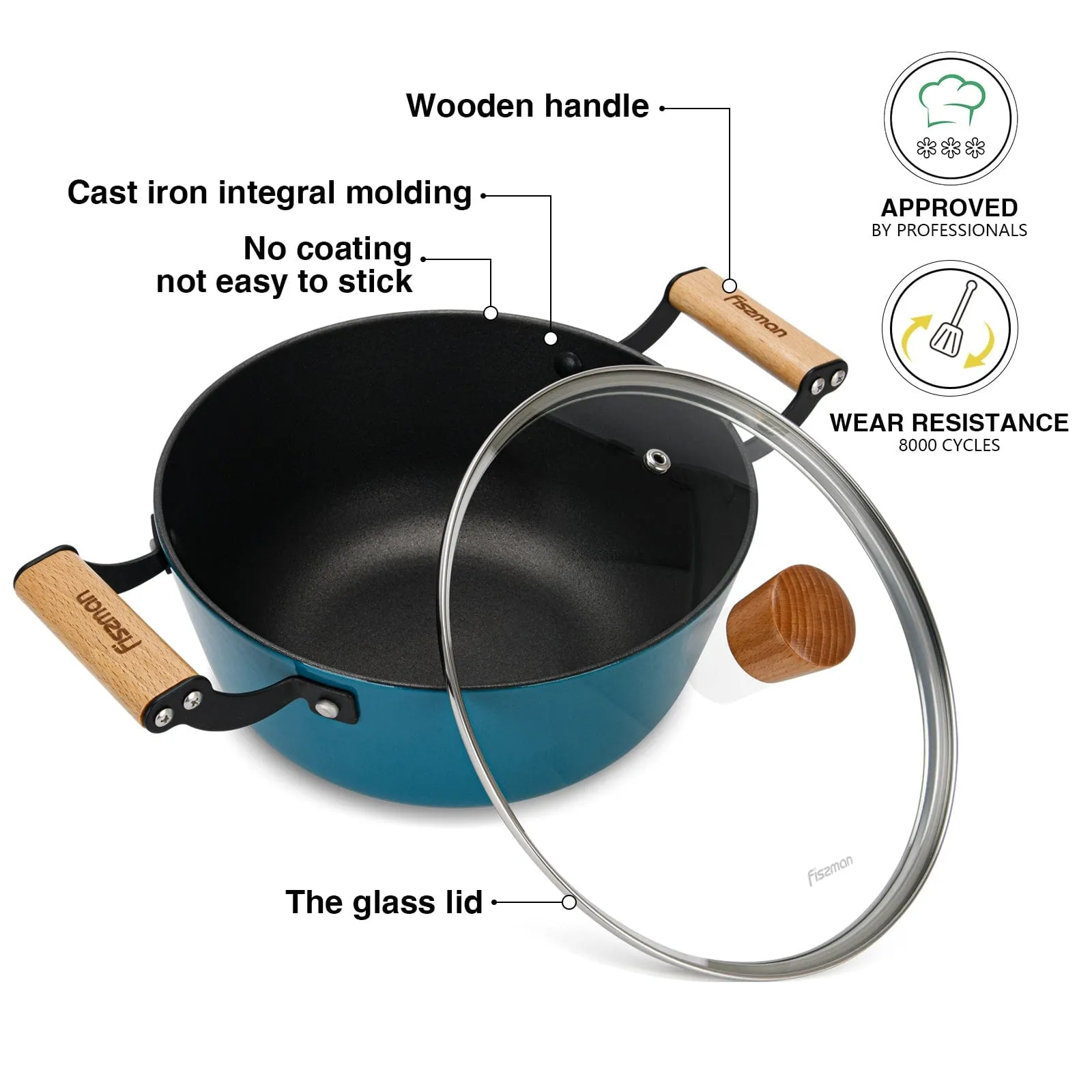 Fissman Stockpot Seagreen Series Series  With Glass Lid Enamelled Lightweight Cast Iron With Non-Stick Coating 32x125cm/8LTR