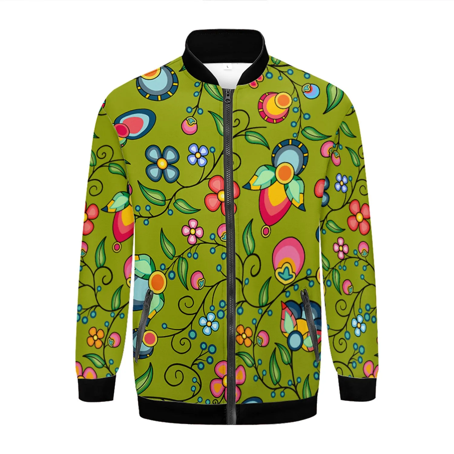 Floral Bounty Sweetgrass Zippered Collared Lightweight Jacket