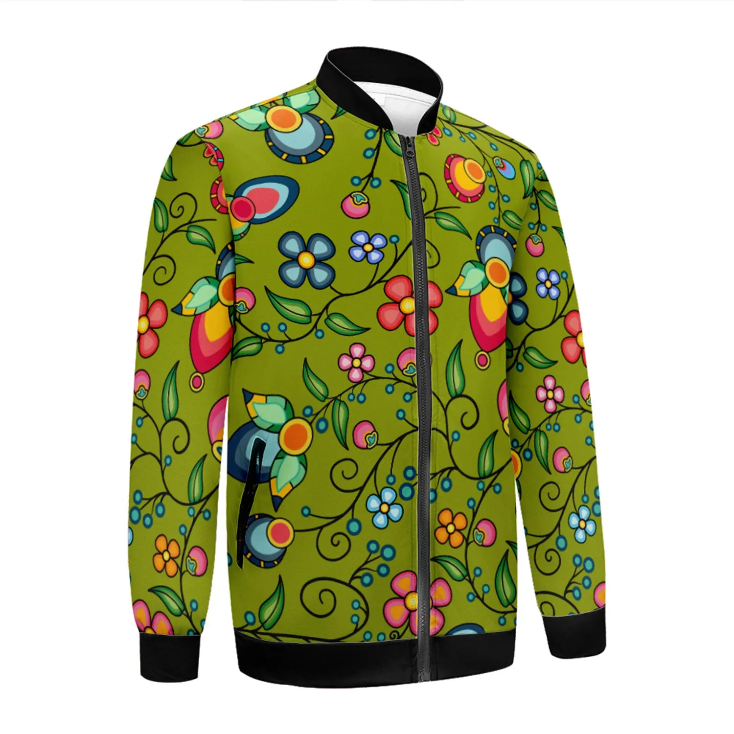 Floral Bounty Sweetgrass Zippered Collared Lightweight Jacket