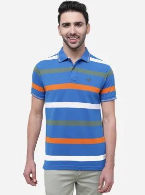 French Blue Striped Slim Fit Polo T-Shirt | Greenfibre