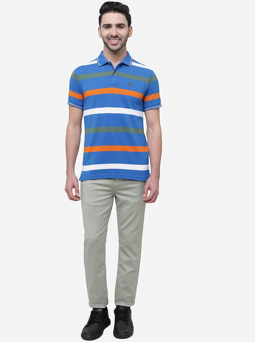 French Blue Striped Slim Fit Polo T-Shirt | Greenfibre