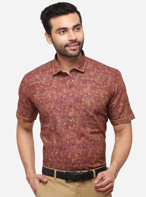 Gold Printed Slim Fit Party Wear Shirt | JB Studio