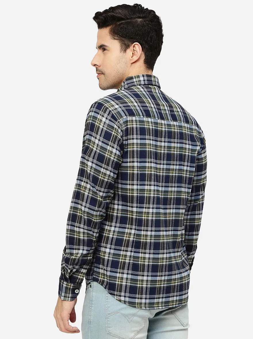 Green & Blue Checked Slim Fit Casual Shirt | Greenfibre