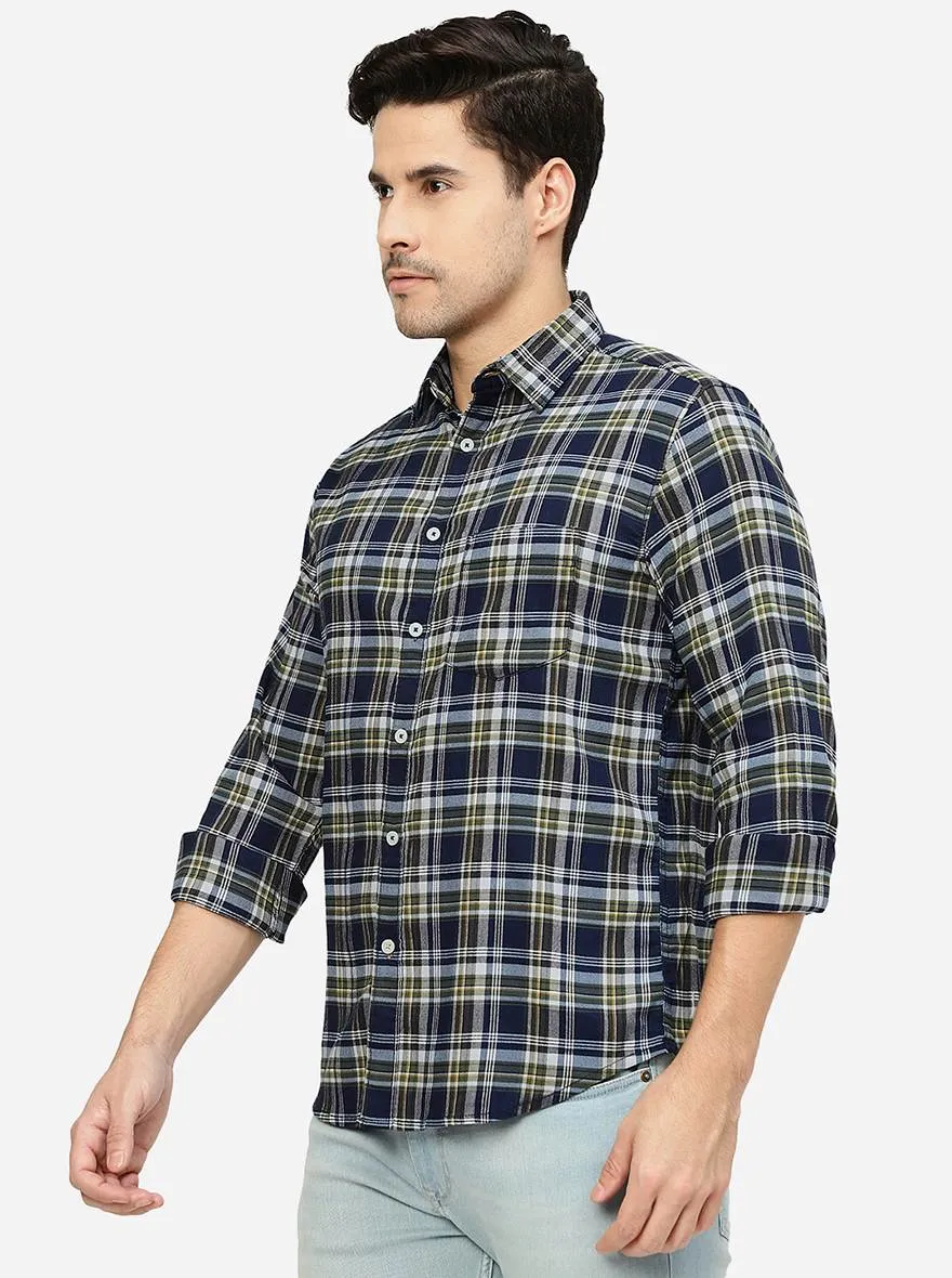 Green & Blue Checked Slim Fit Casual Shirt | Greenfibre