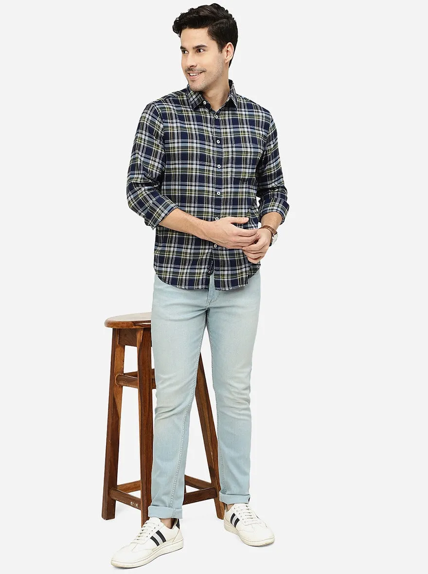 Green & Blue Checked Slim Fit Casual Shirt | Greenfibre