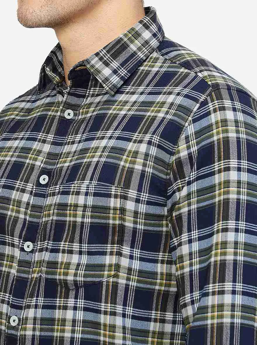 Green & Blue Checked Slim Fit Casual Shirt | Greenfibre