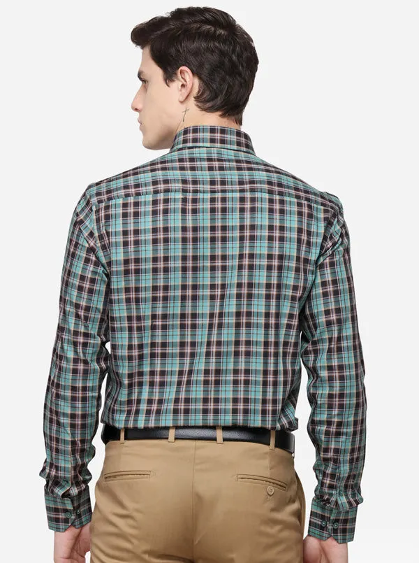 Green & Brown Checked Slim Fit Formal Shirt | JadeBlue