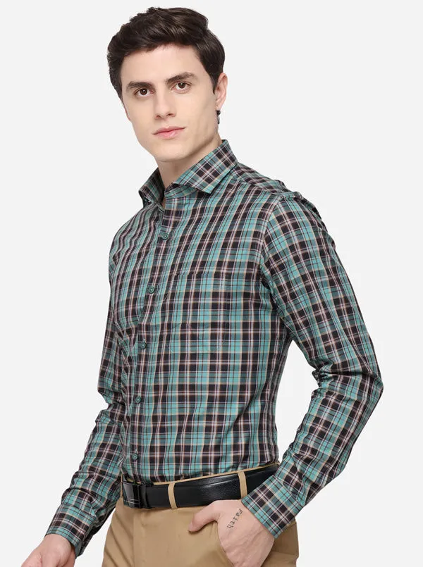 Green & Brown Checked Slim Fit Formal Shirt | JadeBlue