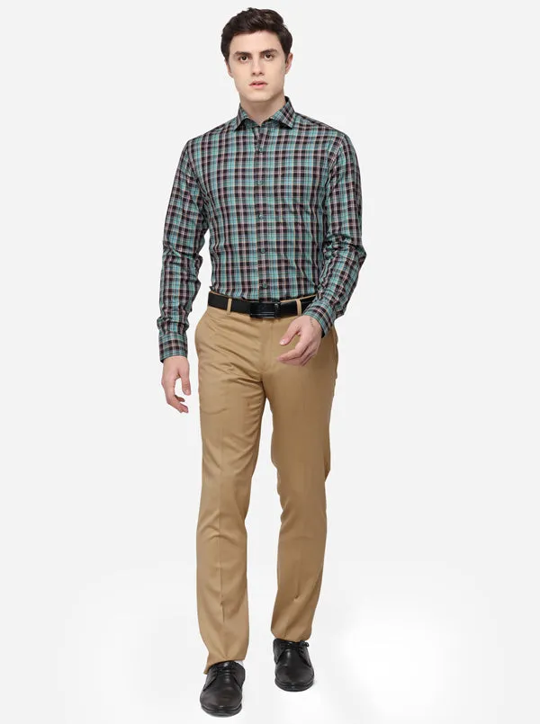 Green & Brown Checked Slim Fit Formal Shirt | JadeBlue