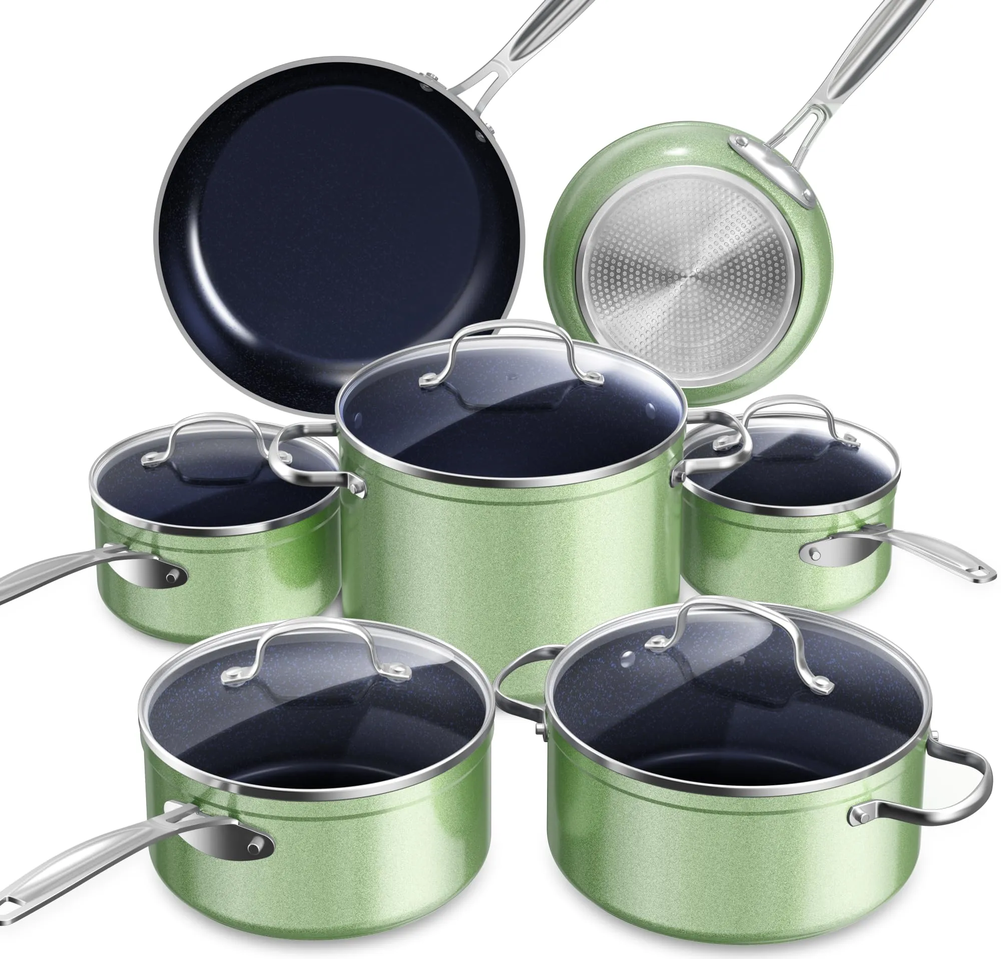 Healthy Duralon Blue Ceramic Nonstick Cookware Set, Diamond Infused Scratch-Resistant, PFAS Free