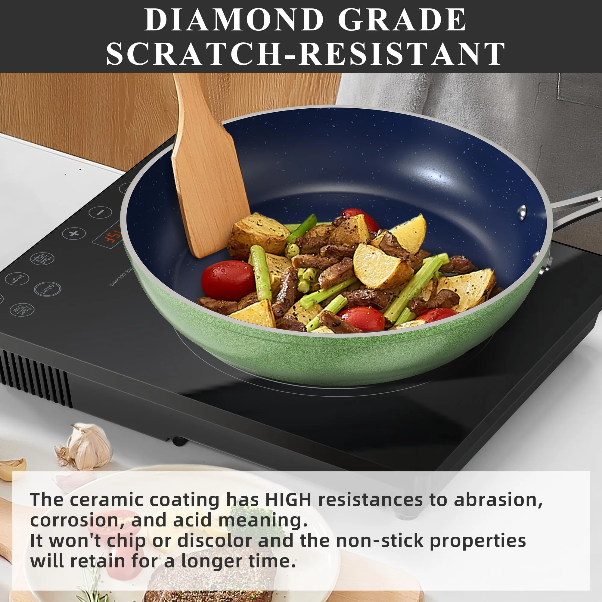 Healthy Duralon Blue Ceramic Nonstick Cookware Set, Diamond Infused Scratch-Resistant, PFAS Free