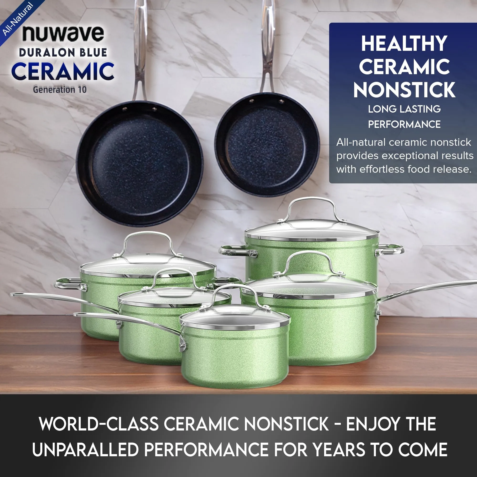 Healthy Duralon Blue Ceramic Nonstick Cookware Set, Diamond Infused Scratch-Resistant, PFAS Free